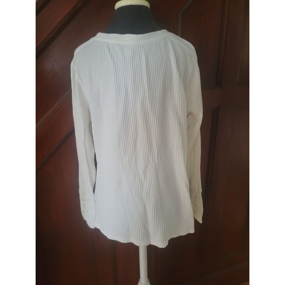 Coldwater Creek White Waffle Knit Long Sleeve Top Button Cuffs Size M